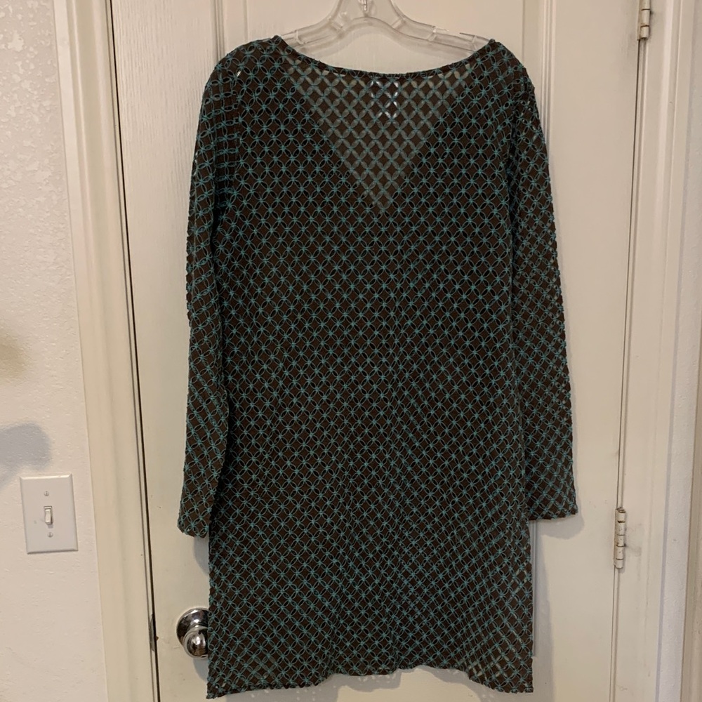 Sz L Tommy Bahama Brown and Teal Geometric summer pool party vacay Dress used - Picture 8 of 17